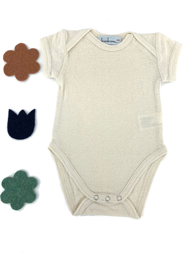 Pure silk bodysuit with short sleeves for newborns and children