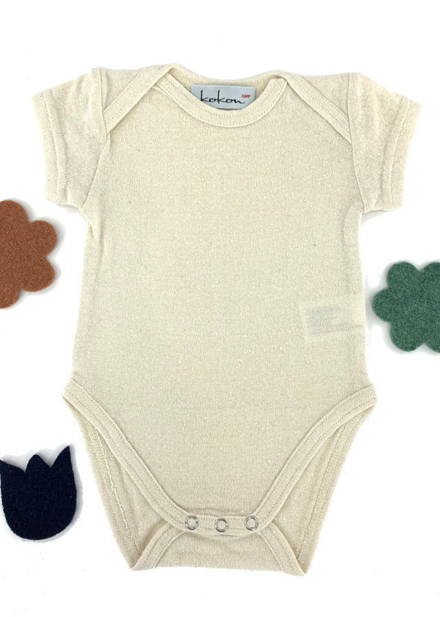 Pure silk bodysuit with short sleeves for newborns and children