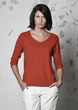 Women's shirt with 3/4 sleeves in hemp and organic cotton