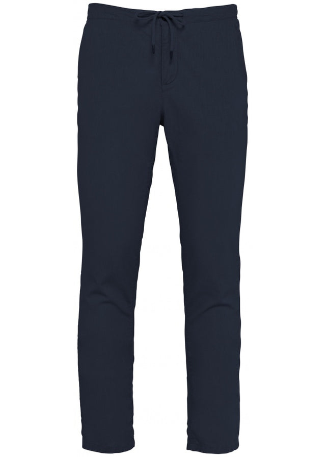 Blue men's chino trousers in organic linen and cotton