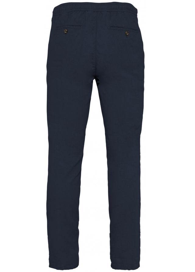 Blue men's chino trousers in organic linen and cotton