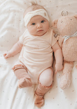 Short-sleeved bodysuit in pink organic bamboo