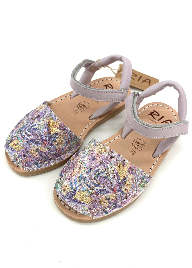 Minorchine Glitter Festival sandals for girls in natural leather