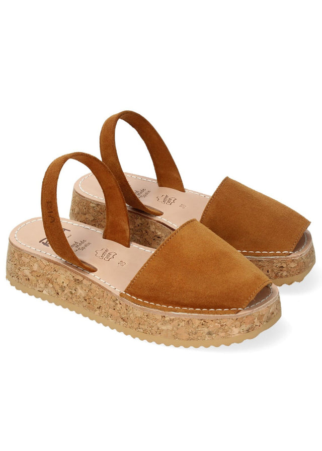 Menorchine platform Turin sandals for women in natural leather and cork