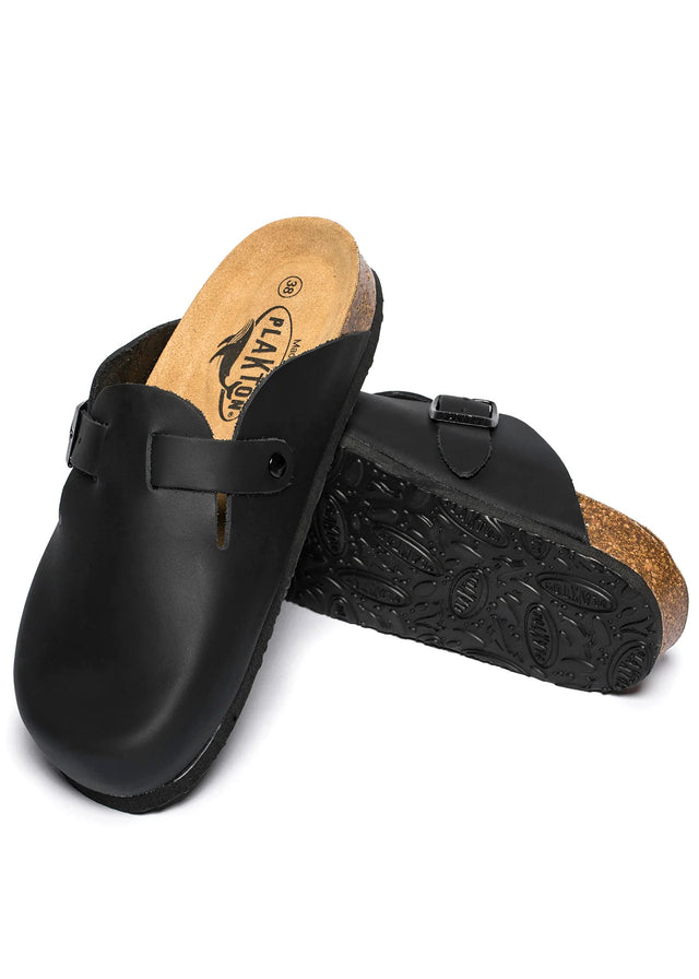 Anatomical Blog Slippers Women's black sabot in cork and natural leather