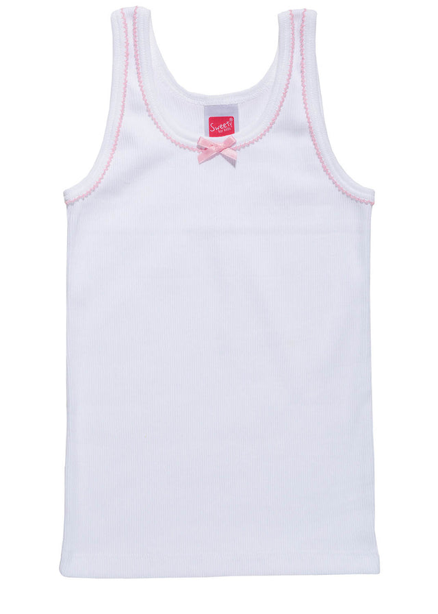 Ribbed tank top for girls with lace in pure organic cotton