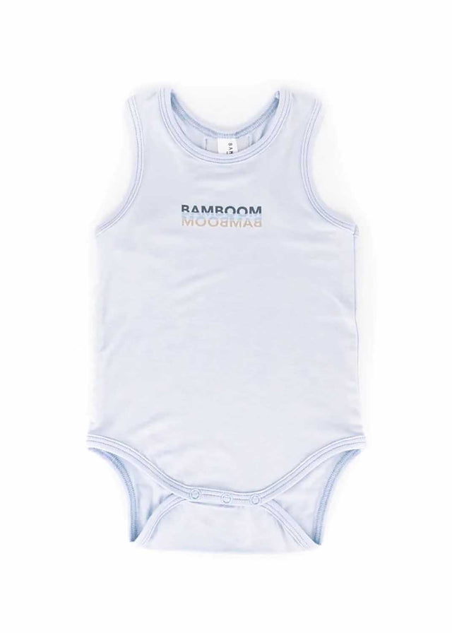 Sleeveless bodysuit in light blue organic bamboo