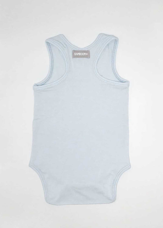 Sleeveless bodysuit in light blue organic bamboo