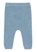 Powder blue knitted trousers for babies in organic cotton and silk