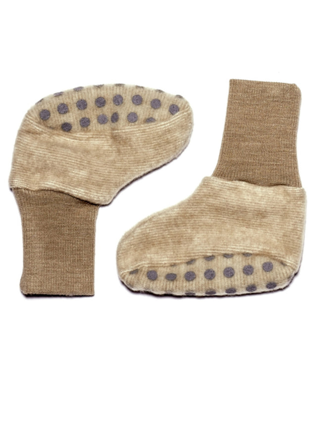 Non-slip slippers in organic wool and cotton fleece