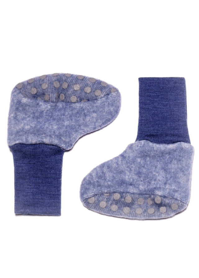 Non-slip slippers in organic wool and cotton fleece