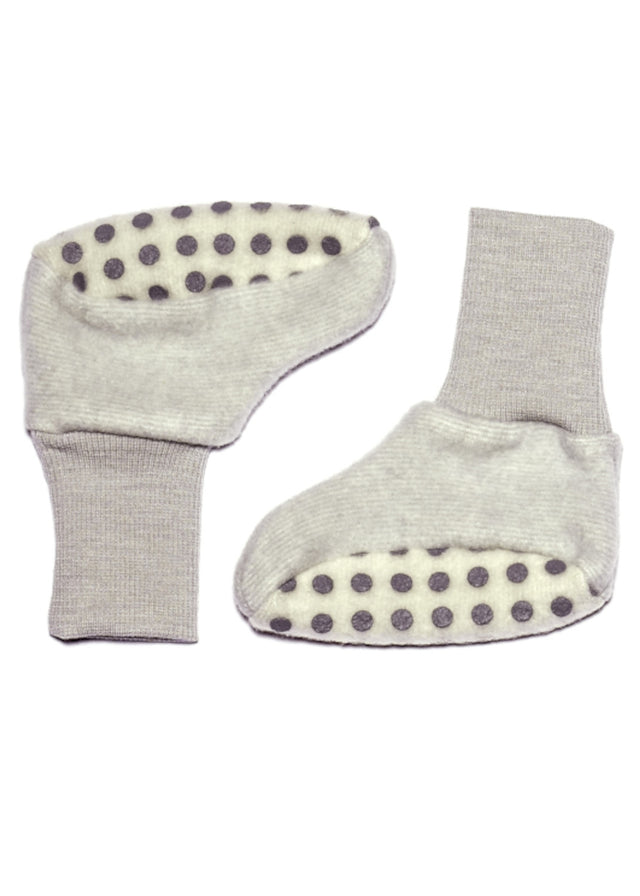 Non-slip slippers in organic wool and cotton fleece