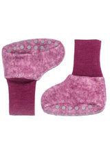 Non-slip slippers in organic wool and cotton fleece