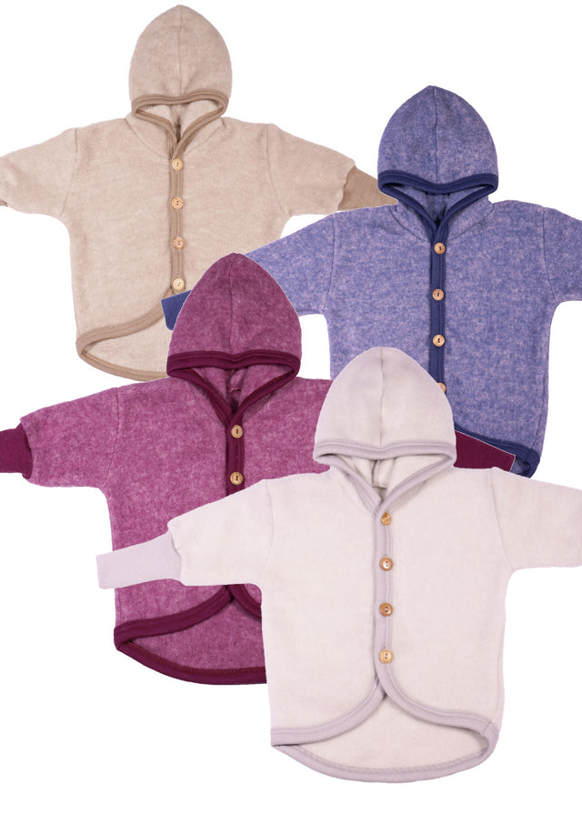 Children's jacket in organic wool and cotton fleece