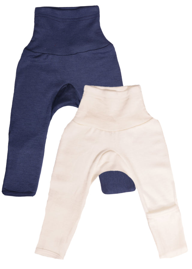 Foot cover trousers for babies in organic wool and silk