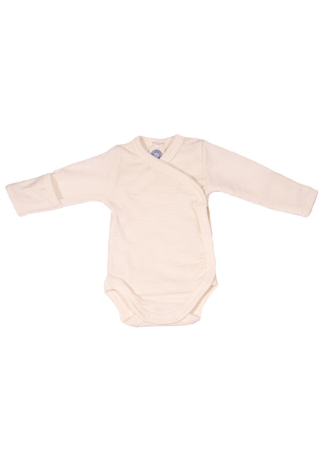 Kimono bodysuit for babies in organic wool and silk