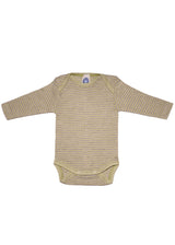 Long-sleeved bodysuit for newborns in wool, organic cotton and silk