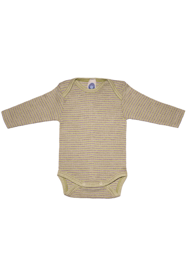 Long-sleeved bodysuit for newborns in wool, organic cotton and silk