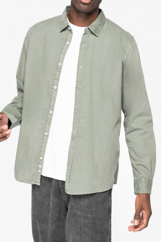 Camicia Washed Pale Khaki da uomo in puro cotone biologico