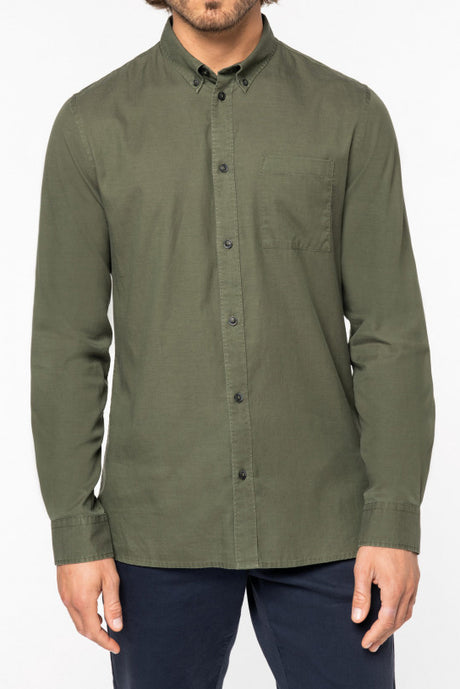 Washed Khaki men's shirt in Lyocell TENCEL and organic cotton