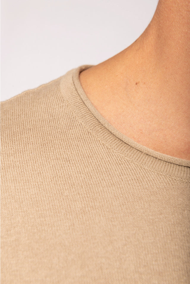 Sand raw cut sweater for men in pure organic cotton