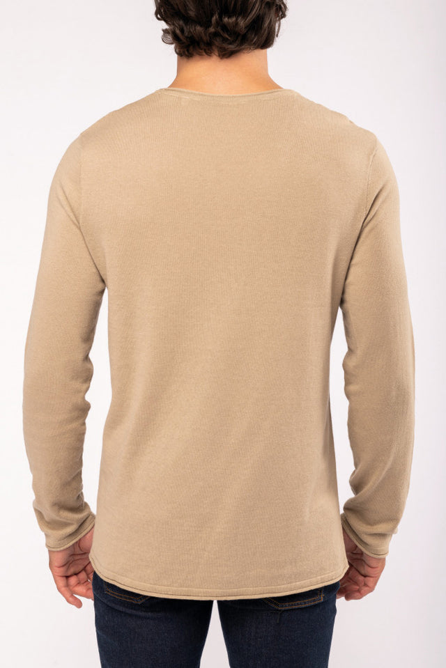 Sand raw cut sweater for men in pure organic cotton