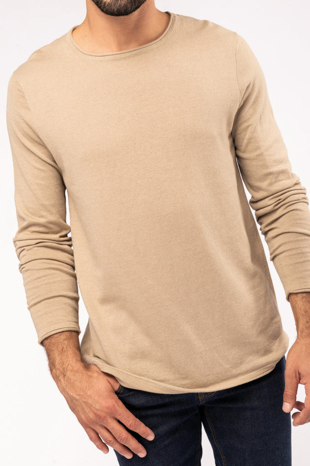 Sand raw cut sweater for men in pure organic cotton