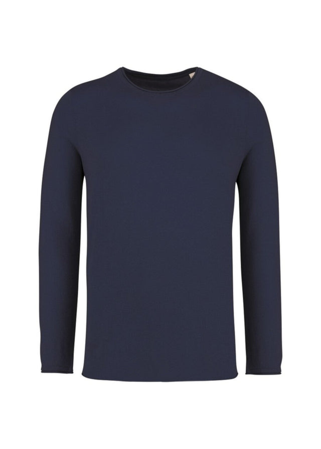 Blue raw cut sweater for men in pure organic cotton