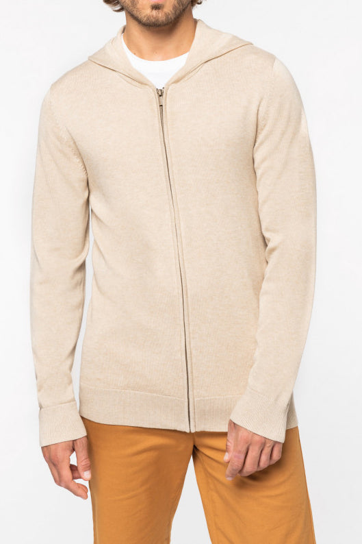 Beige men's hooded pullover in Lyocell TENCEL and organic cotton