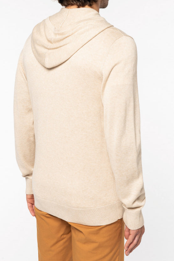 Beige men's hooded pullover in Lyocell TENCEL and organic cotton