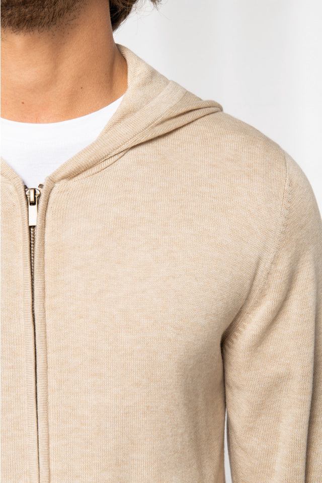 Beige men's hooded pullover in Lyocell TENCEL and organic cotton