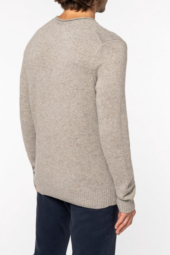 Beige men's roll neck sweater in responsible merino wool