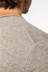 Beige men's roll neck sweater in responsible merino wool