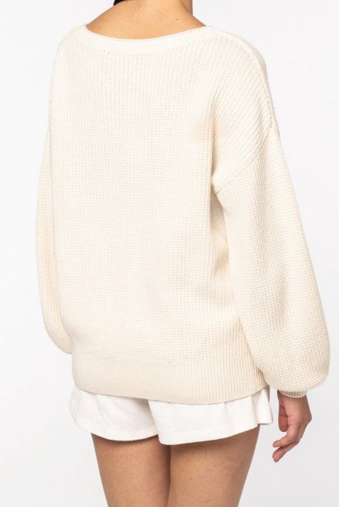 Ivory Oversized sweater for women in merino wool and organic cotton