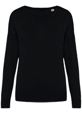 Black V-neck sweater for women in Lyocell TENCEL and organic cotton