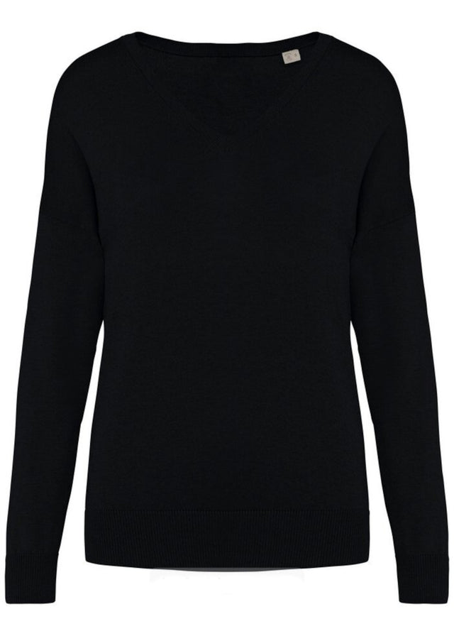 Pullover a V nero da donna in Lyocell TENCEL e cotone bio