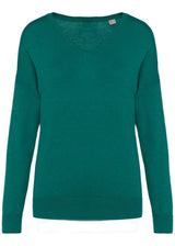 Emerald V-neck sweater for women in Lyocell TENCEL and organic cotton