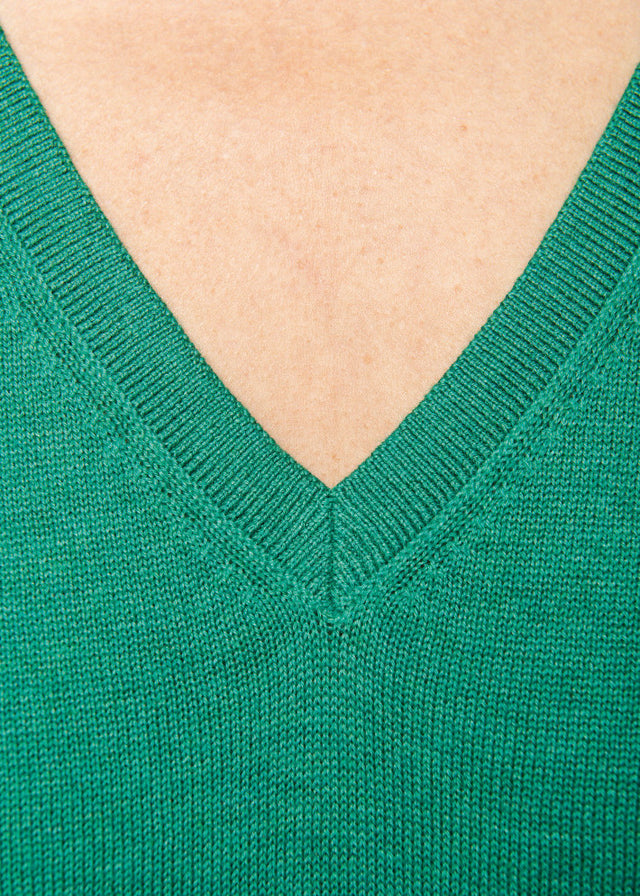 Emerald V-neck sweater for women in Lyocell TENCEL and organic cotton