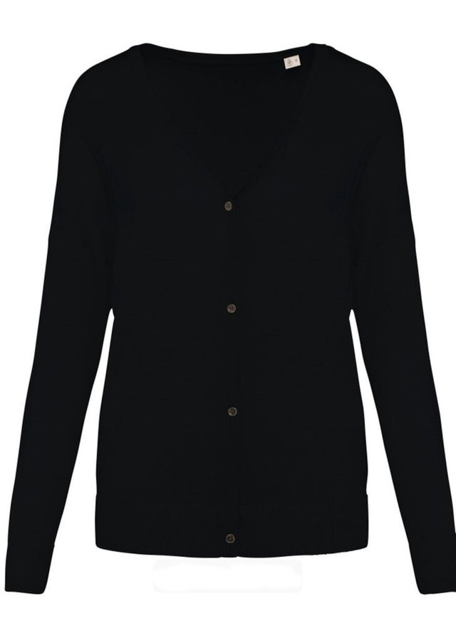 Black V-neck cardigan for women in Lyocell TENCEL and organic cotton