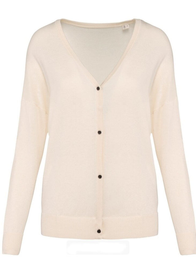 Ivory V-shaped cardigan for women in Lyocell TENCEL and organic cotton