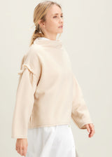 Oversized sweater with ruffles for women in pure wool fleece