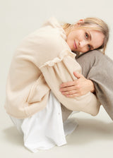 Oversized sweater with ruffles for women in pure wool fleece