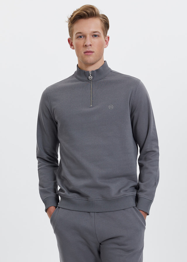 Felpa Half Zip Grey da uomo in puro cotone organico