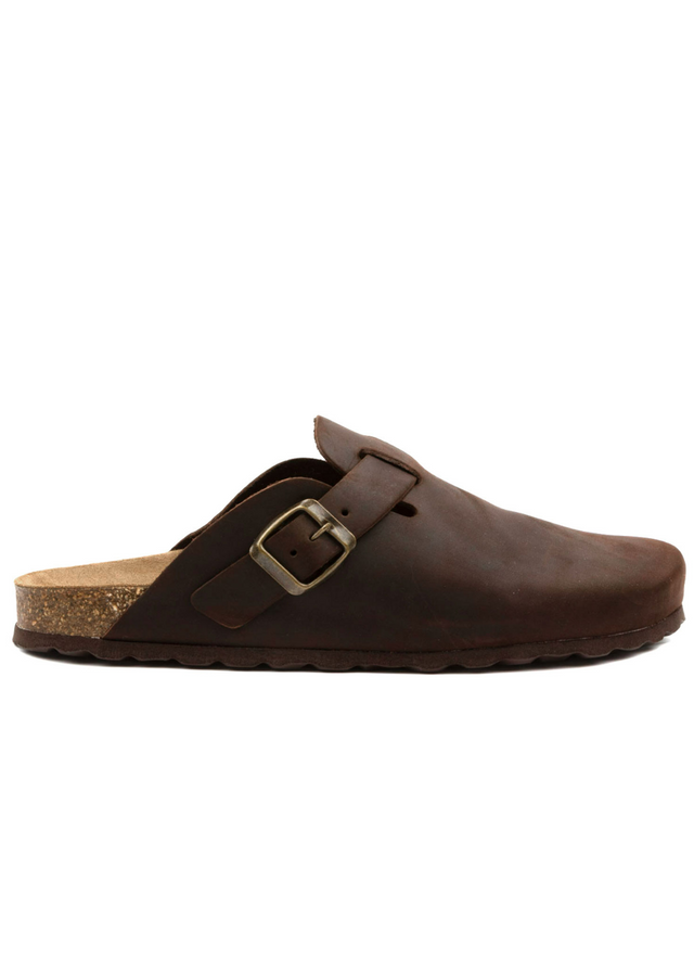 Brown anatomical sabot Belt slippers in cork and natural leather