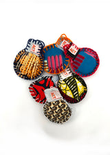 Christmas baubles in fair trade recycled fabric