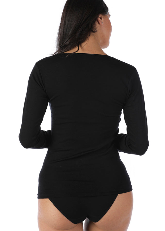 Long sleeve women's underwear shirt in wool and silk