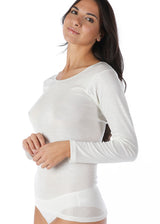 Long sleeve women's underwear shirt in wool and silk