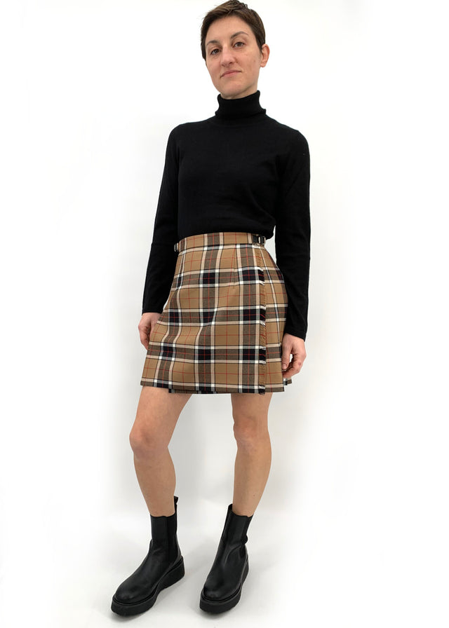 Irish kilt micro Camel Black in pure wool