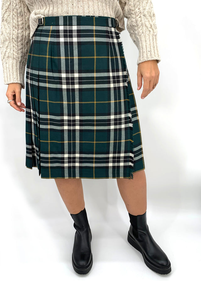 Irish Green Black Tartan midi Kilt in pure wool