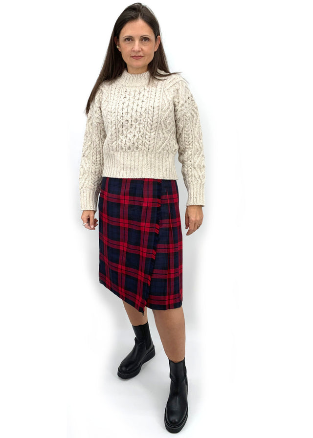 Red Blue Tartan midi Irish kilt in pure wool